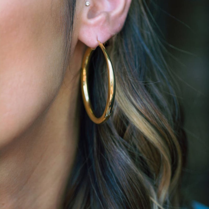 Doubnine Hoop Earrings for Women Golden Large Earrings Thick Round Chunky Fashion Jewelry 50 mm (golden) - Image 1